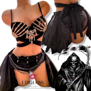 Black Grim Reaper Villian inspired Costume, Ghost, Women Costume, Skeleton, Dark, Black Pirate, Horror,  Woman&#39;s unique clothing, Whimsigoth