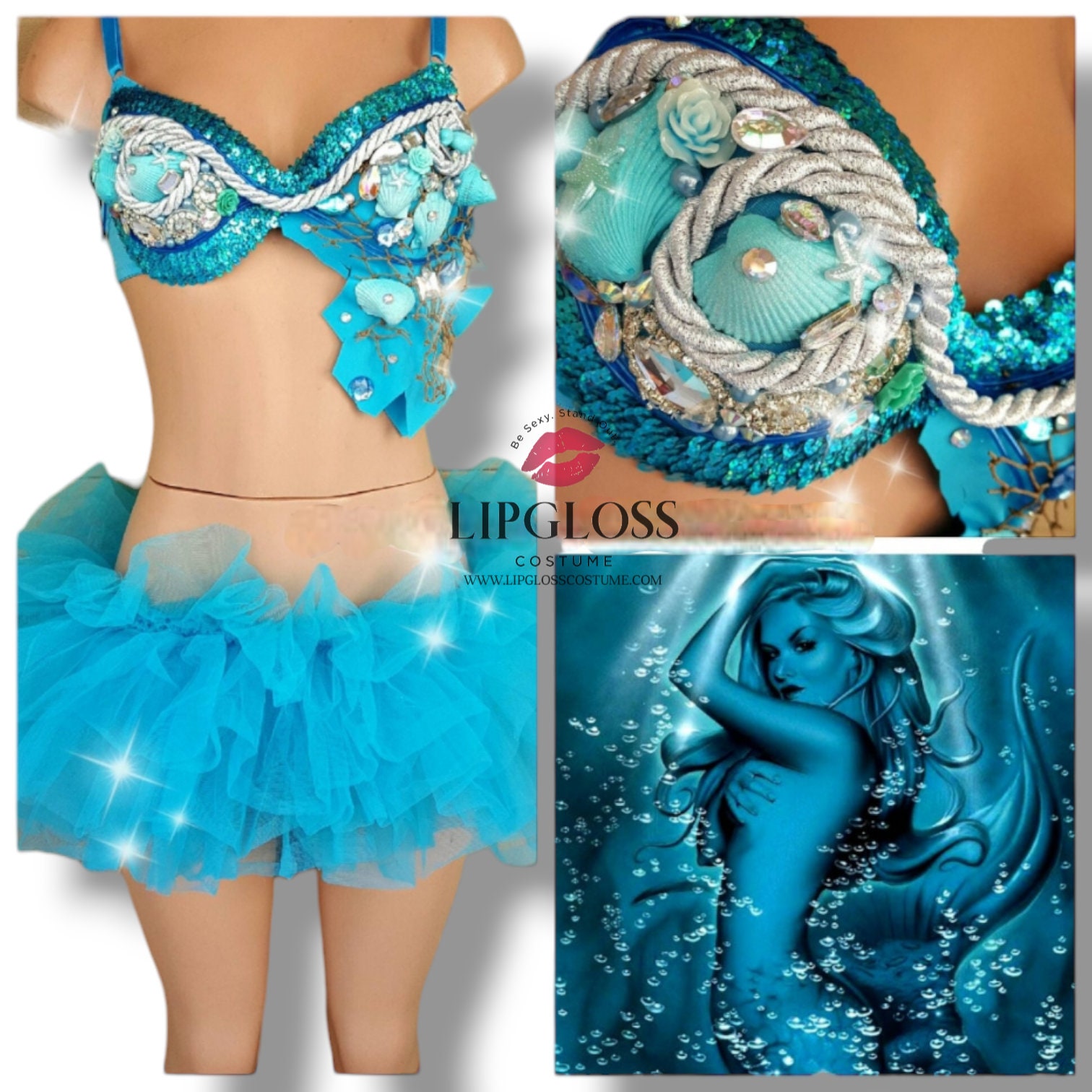 Blue Mermaid Rave Costume, Blue Mermaid Costume, Blue Mermaid