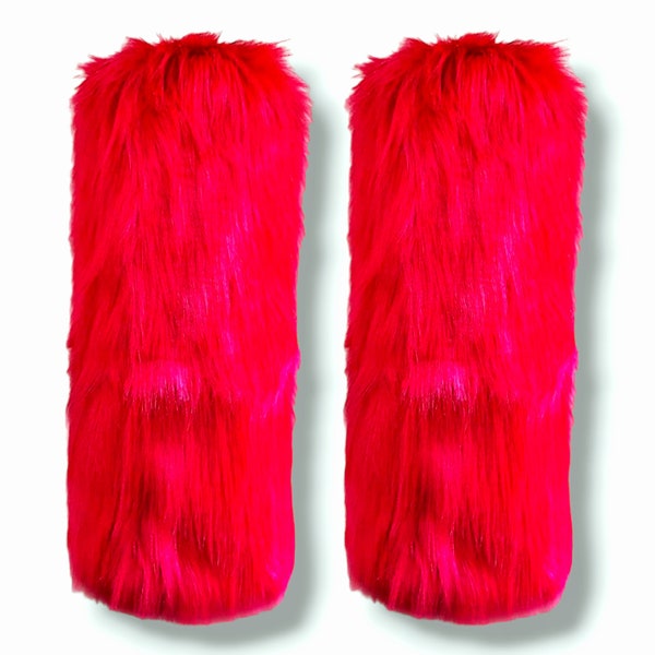 Red Furry Boot Covers Rave Fluffies Fuzzy Leg Warmers Go Go Dance Cosplay Accessories