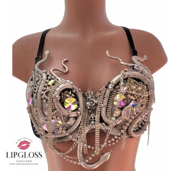 Medusa Silver Bra, Snake Bra, Woman Costume, Custom Rave Bra, Sexy