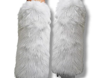 White Furry Boot Covers Rave Fluffies Fuzzy Leg Warmers Go Go Dance Cosplay Accessories