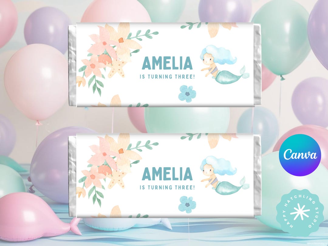 Mermaid Chocolate Bar Wrapper: Editable Birthday Party Favor (digital ...