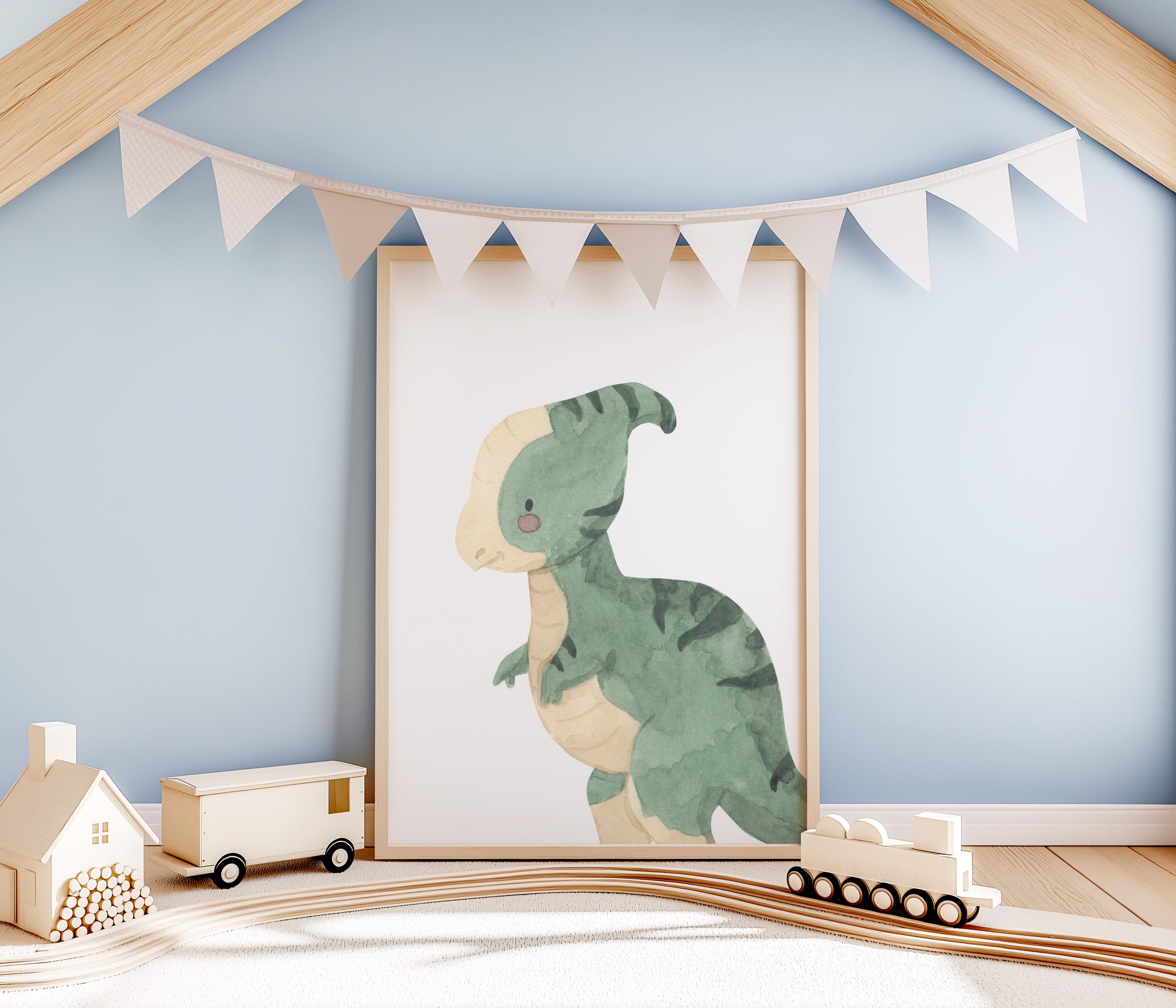 Watercolor Baby Dinosaur Print | Cute Nursery Wall Art (digital ...