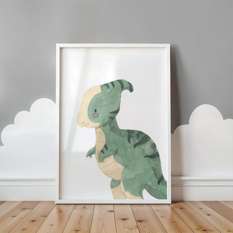 Watercolor Baby Dinosaur Print | Cute Nursery Wall Art (digital ...