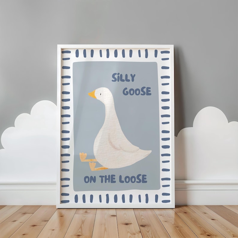 Silly Goose Nursery Print: Blue Farm Animal Art (digital Download) - Etsy