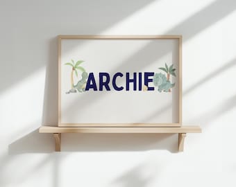 Custom Dinosaur Name Nursery Print: Boys Room Decor (Digital Download)
