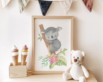 Koala Nursery Print | Australian Native Flowers, Wildlife Decor (Digital Download)