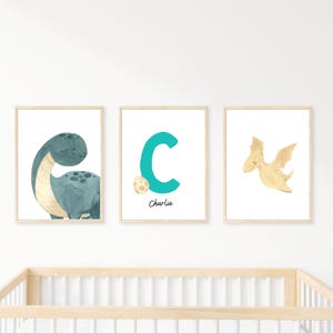 Personalized Dinosaur Nursery Art: Watercolor Print Set (Digital Download)