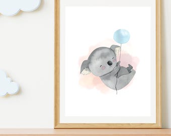 Impresión de koala en acuarela para guardería: arte animal australiano (descarga digital)