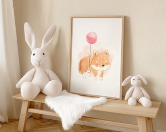 Dingo Nursery Print: Australian Animal with Red Balloon (Digital Download
