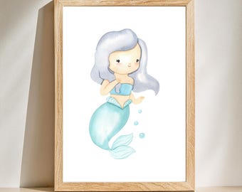 Watercolor Mermaid Print: Ocean Theme Nursery Decor (Digital Download)