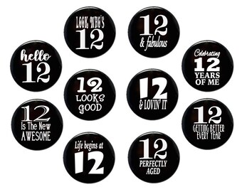 12e verjaardagsfeestje pack 12 jaar oud 12e verjaardag idee verjaardag pin grab bag goody bag 2 1/4 inch pin-back knop