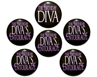 Birthday Diva Birthday button ladies night diva entourage birthday girl birthday girl's night out birthday badge 2 1/4 inch pin back button