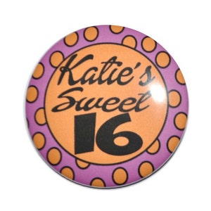 Sweet 16 year old birthday Button with pink and orange trim