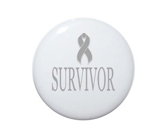 Brain cancer awareness, asthma awareness, Gray Ribbon button, cancer support, Team Gray, Love Peace and Cure, Survivor 2 1/4 inch button