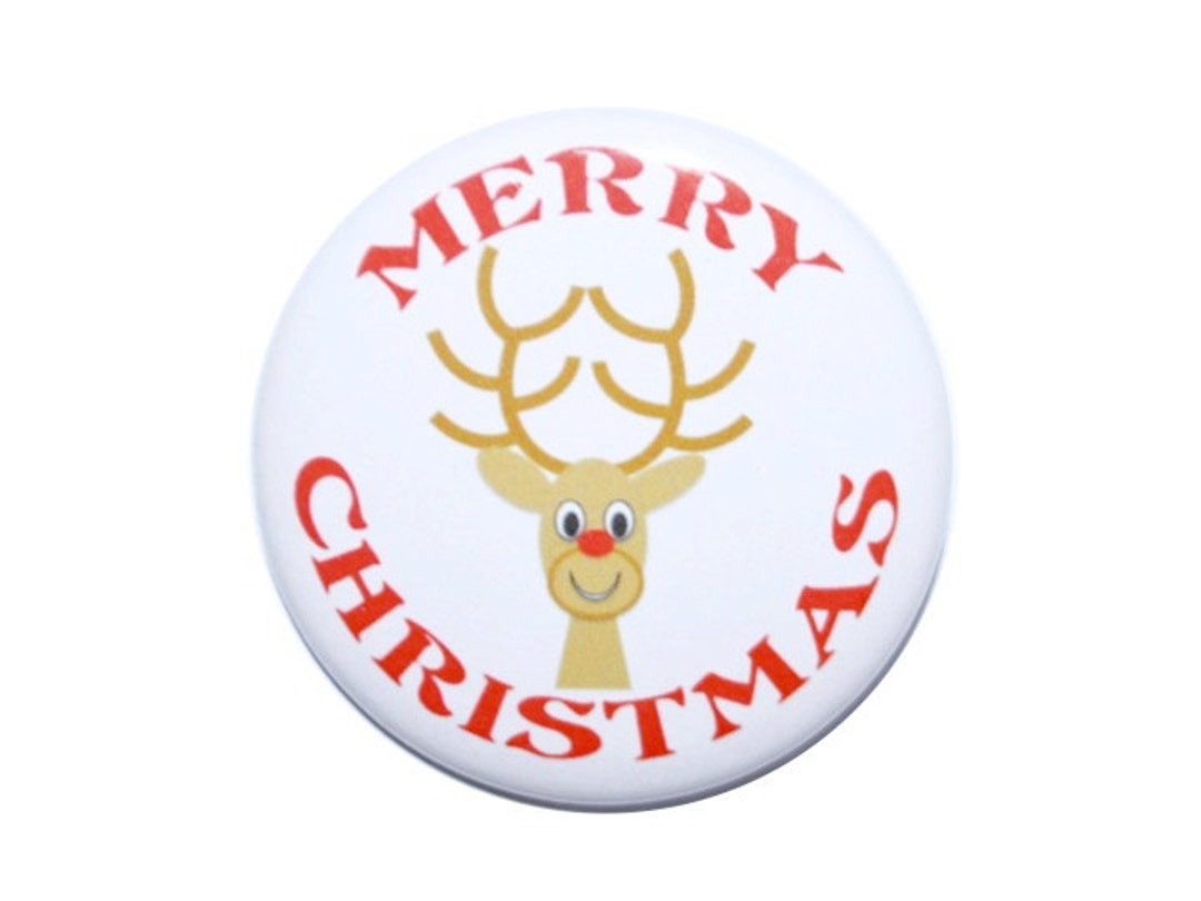 Merry Christmas Rudolph Button Red-nose Reindeer Christmas Pin Holiday ...
