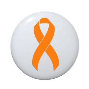 May include: Orange ribbon awareness pin. The ribbon is a symbol of support for various causes.