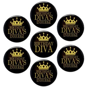 LADIES Birthday Diva Birthday, diva&#39;s entourage, birthday queen, girl&#39;s night out, ladies night, birthday pins, girl&#39;s birthday party