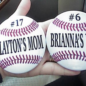 Large Personalized baseball pin, baseball name tag, personalized softball button, ID button, Name button, Baseball ID, sports buttons