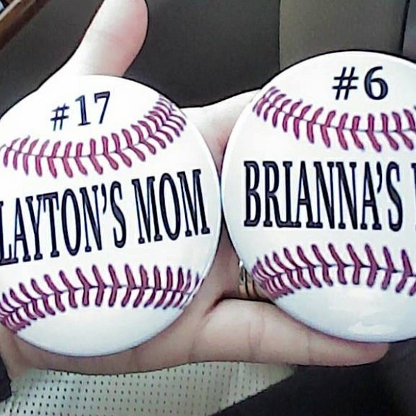 Large Personalized baseball pin baseball name tag personalized softball button ID button Name button with Name 3 1/2 inches