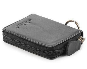 Handmade Black Leather Key Fob Wallet, Coin Purse