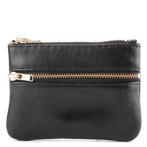 Monedero de cuero genuino para mujer y hombre, billetera Vintage hecha a mano, minitarjetero pequeño, billetera de cuero con cremallera dorada