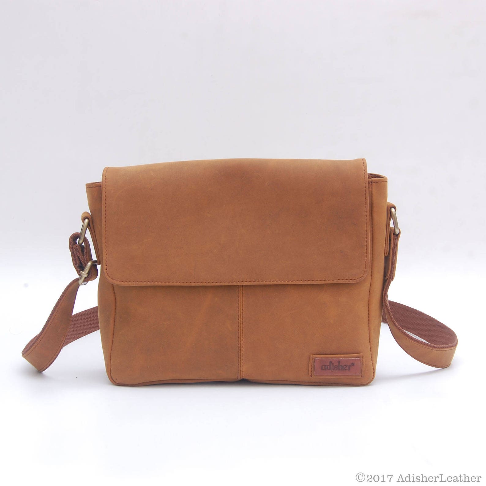 Mens Crazy Horse Leather Messenger Bag Vintage Tan Camel Light Brown Leather Shoulder Medium
