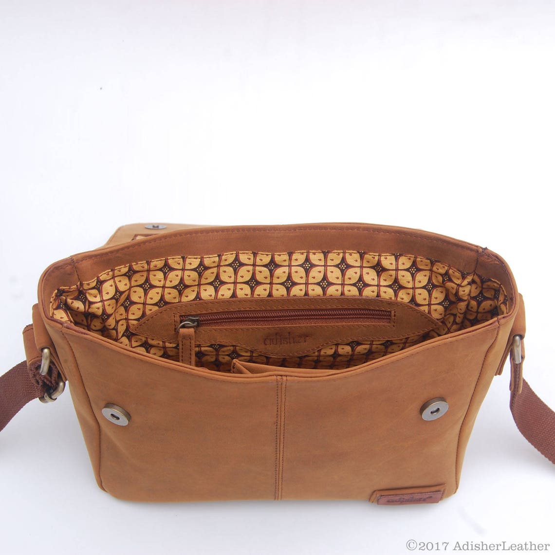 Mens Crazy Horse Leather Messenger Bag Vintage Tan Camel Etsy