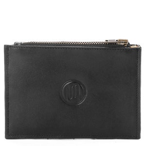 Leather Zipper Keychain Wallet Mini Wallet Personalize Wallet Small Key Purse Black Leather with Antique Brass Zipper