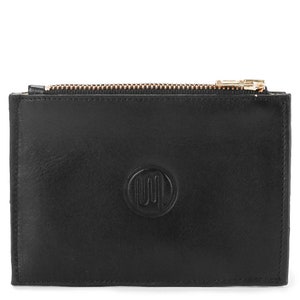 Cartera minimalista para mujer Cartera de cuero con cremallera dorada Mini cartera para mujer Cartera para mujer en negro Regalos navideños