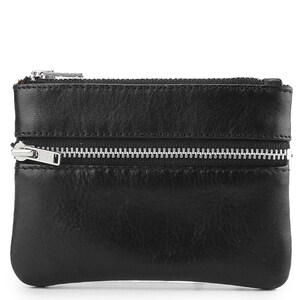 Custom Small Zipper Pouch Small Leather Purse Leather Coin Purse Leather Coin Holder in Black Leather Silver Zipper