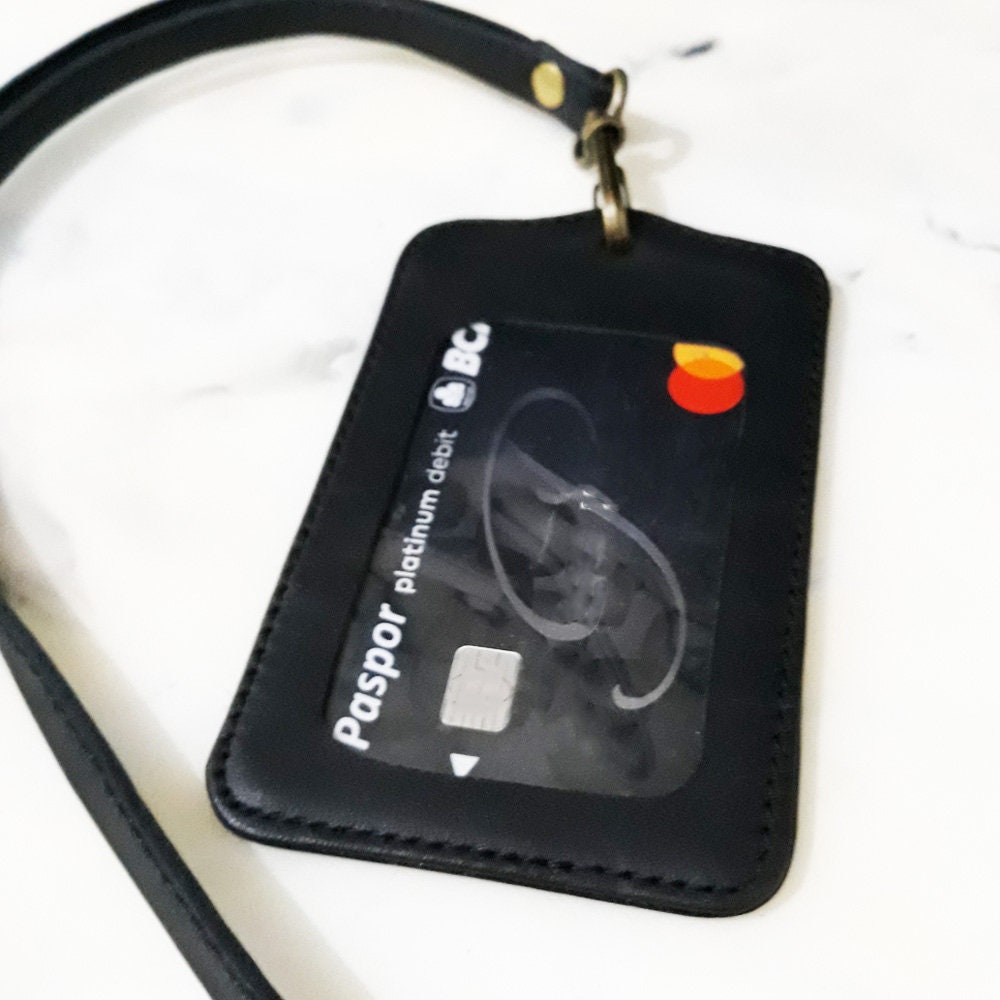 Buy Black Vertical ID Card Holder Genuine Leather Strap Lanyard Online in  India 