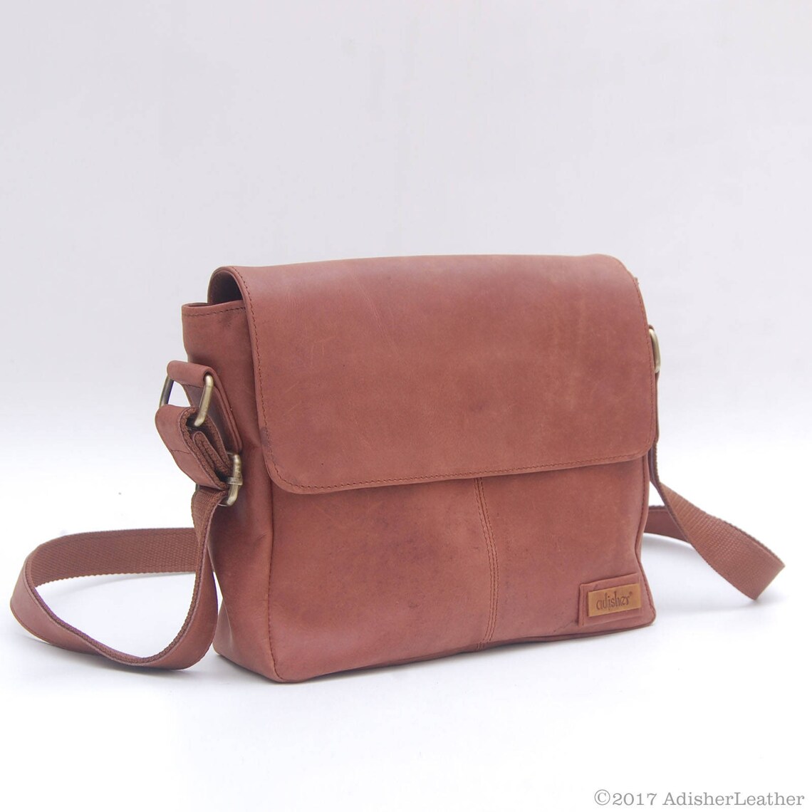 Mens Crazy Horse Leather Messenger Bag Vintage Brown Leather Etsy