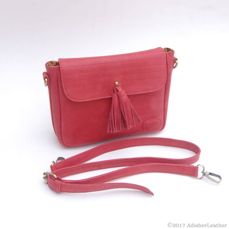 Small Leather Messenger Bag With Tassel, Women's Leather Sling Bag