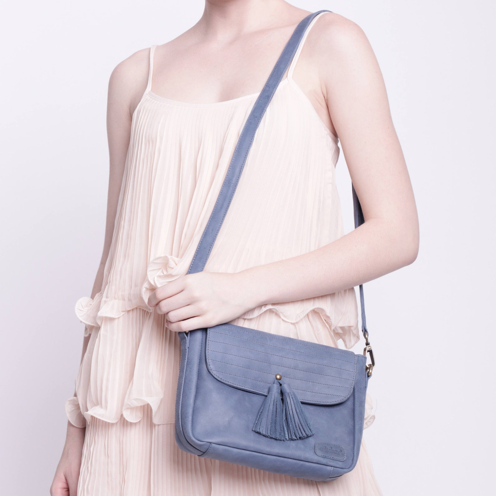 Leather Quilted Messenger Bag With Tassel, Women's Leather Quilted