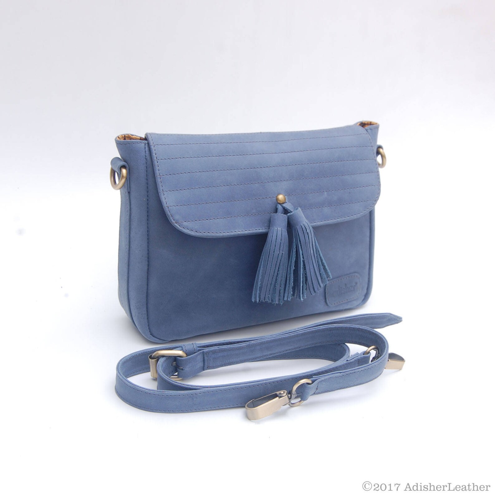 Leather Quilted Messenger Bag With Tassel, Women's Leather Quilted