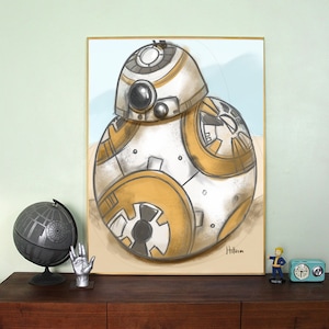 BB8 wall  / nerd / May the force be with you / droid / painting / Robot art / orange