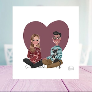 Couple portrait, Custom illustration, Valentine&#39;s day, family illustration with pets, wedding gift, wedding portrait, couple drawing