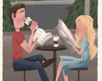 Custom illustrated couple painting, Coffee shop date memories, Starbucks painting, psl, coffee date art, Valentine’s Day custom portrait