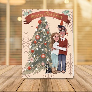 Arquivo digital do cartão de árvore de Natal com retrato • Cartão de Natal personalizado • Família ilustrada personalizada • Árvore de Natal • cartão de desenho animado