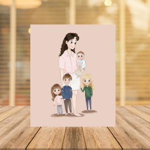 Mother and children, Family Portrait Illustration, Cartoon Portrait, Custom Illustration, Couple Portrait, Mothers day portrait