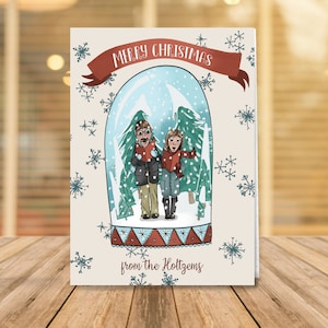 Cartão de árvore de Natal com retrato • Cartão de Natal personalizado • Família ilustrada personalizada • Ilustração de árvore de Natal