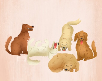 Arte golden retriever / cachorro / ilustración de perros / arte de pared de perros / amante de los perros