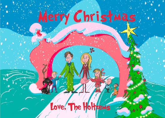 Portrait Christmas Tree Card Dr. Seuss Style Personalized - Etsy