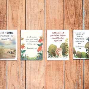 Cartões de versículos bíblicos infantis, cartões de incentivo para crianças, conjunto de 6, versículos bíblicos para memória infantil, conjunto de cartões com suporte