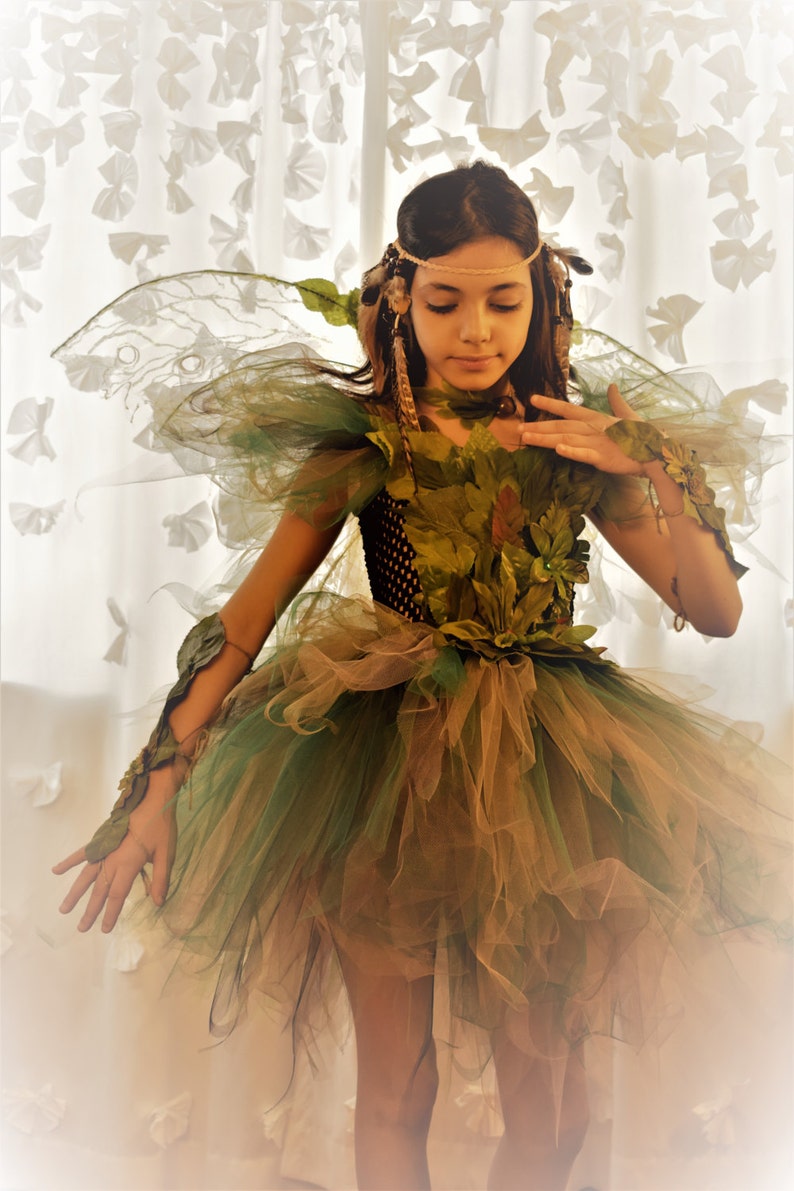Woodland fairy dress fairy birthday dress fairy costume,Woodland fairy dress,Green foliage leaf fairy costume fairy festival costume