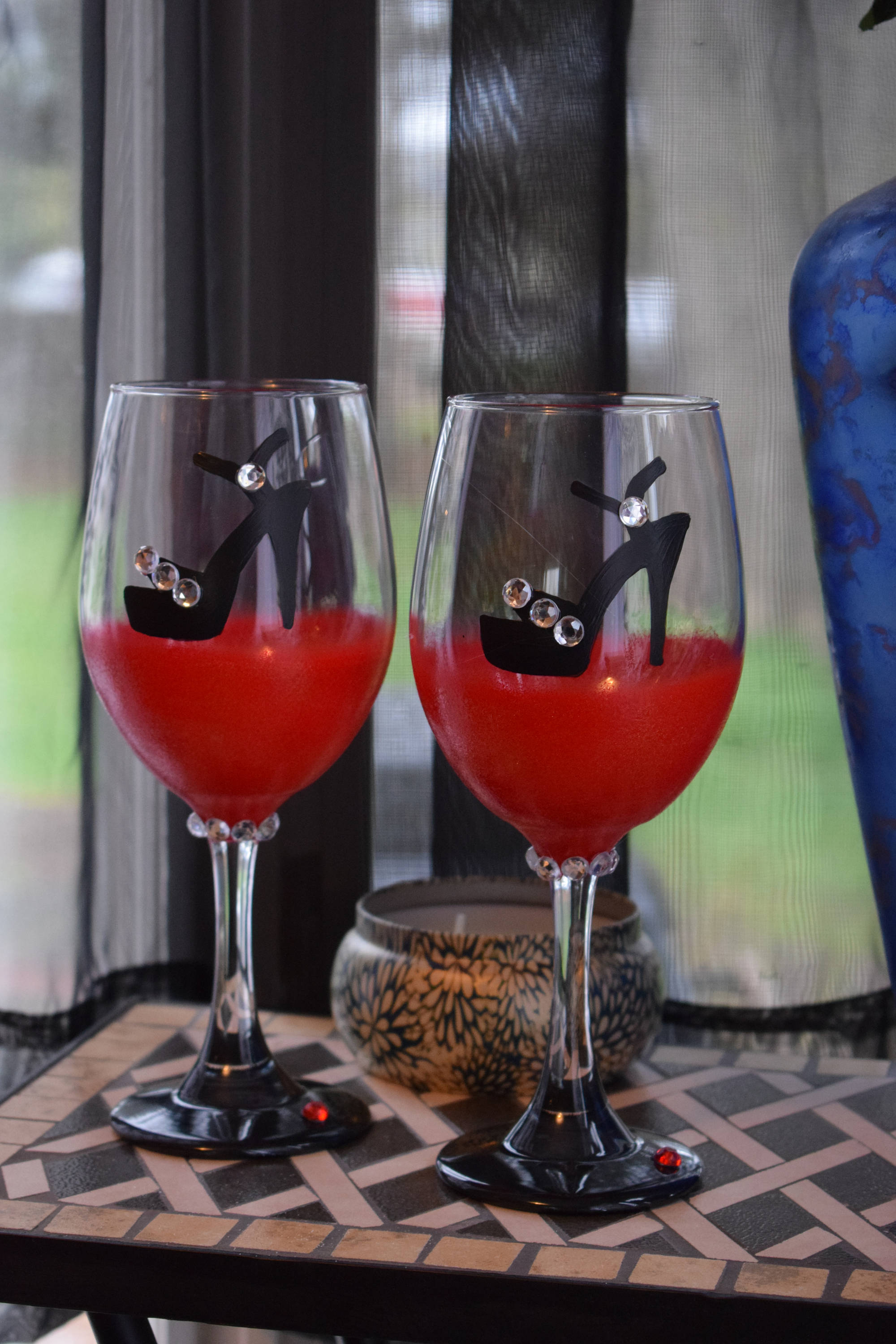High heel wine glass hand painted bling show wine glass Etsy