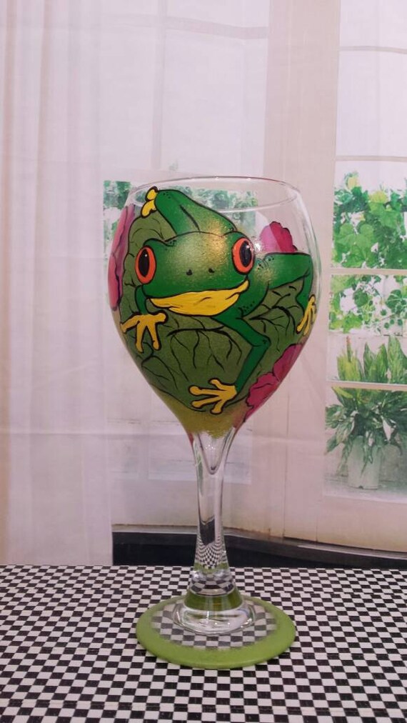 Frog wine glass Amazon frog glass hand painted exotic frog Etsy