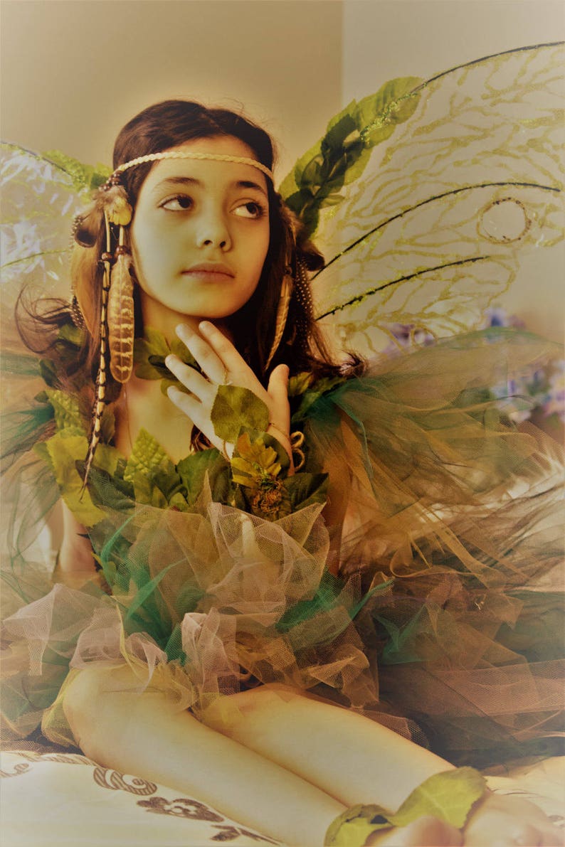 Woodland fairy dress fairy birthday dress fairy costume,Woodland fairy dress,Green foliage leaf fairy costume fairy festival costume