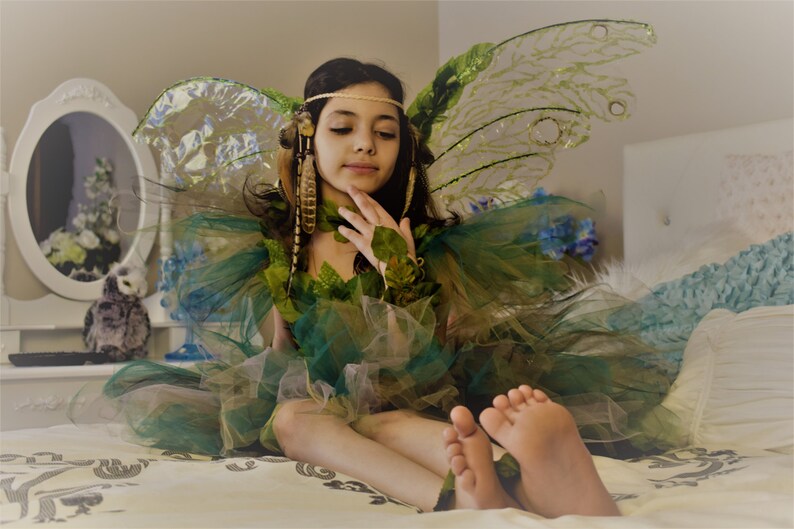 Woodland fairy dress fairy birthday dress fairy costume,Woodland fairy dress,Green foliage leaf fairy costume fairy festival costume